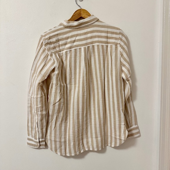 J. Crew Tan and Cream Oversized Cotton Button Down Shirt | Size Small - Picture 2 of 7